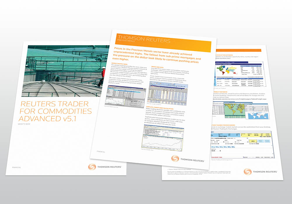 Thomson Reuters factsheets, factsheet, Thomson Reuters, collateral design, branding, advertising, Form Advertising